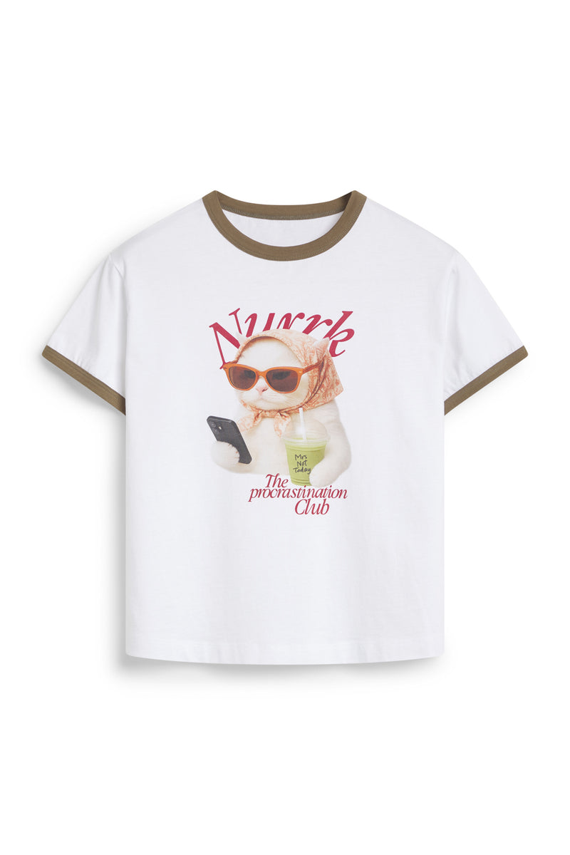 BEIGE PROCRASTINATION KITTEN T-SHIRT