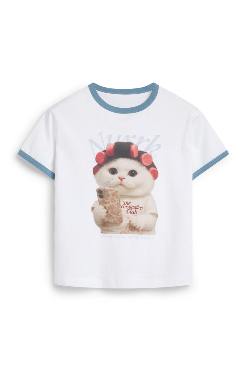 BLUE PROCRASTINATION KITTEN T-SHIRT