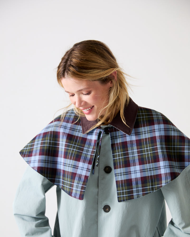 Chocolate and blue REVERSIBLE TRENCH COAT