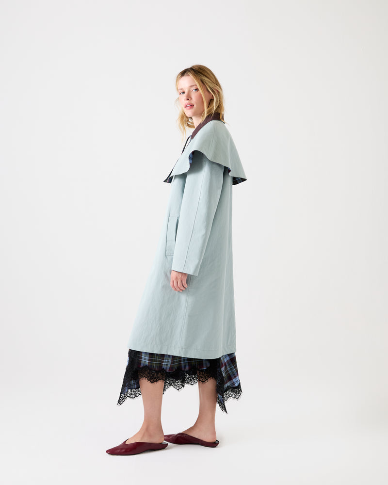 Chocolate and blue REVERSIBLE TRENCH COAT